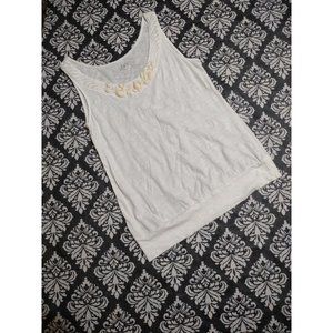 Womens Cream Beaded Sleeveless Ann Taylor Loft XS Tank Top